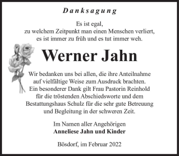 Traueranzeige von Werner Jahn  von Magdeburger Volksstimme