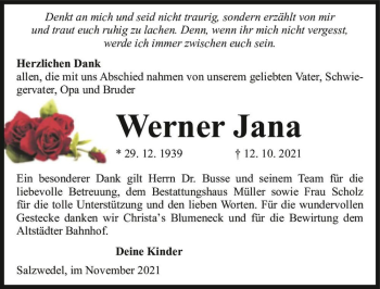 Traueranzeige von Werner Jana  von Magdeburger Volksstimme