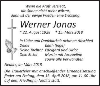 Traueranzeige von Werner Jonas  von Magdeburger Volksstimme
