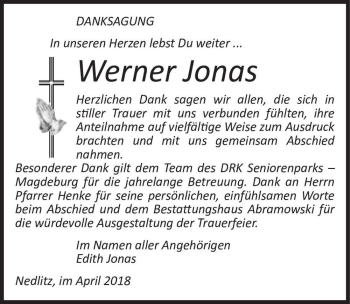 Traueranzeige von Werner Jonas  von Magdeburger Volksstimme