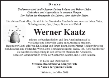 Traueranzeige von Werner Kaatz  von Magdeburger Volksstimme