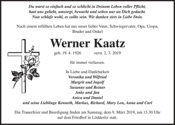 Traueranzeige von Werner Kaatz  von Magdeburger Volksstimme