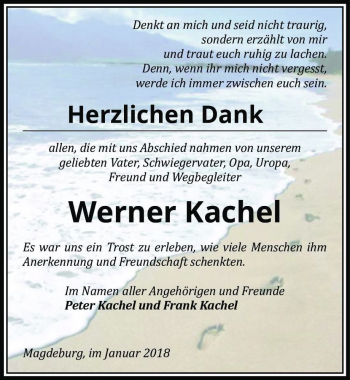 Traueranzeige von Werner Kachel  von Magdeburger Volksstimme