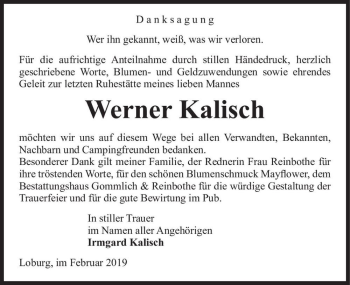 Traueranzeige von Werner Kalisch  von Magdeburger Volksstimme