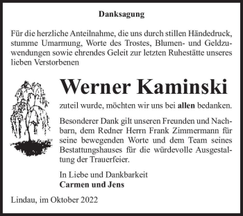 Traueranzeige von Werner Kaminski  von Magdeburger Volksstimme