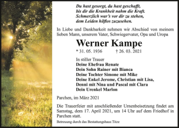 Traueranzeige von Werner Kampe  von Magdeburger Volksstimme