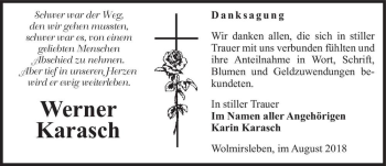 Traueranzeige von Werner Karasch  von Magdeburger Volksstimme