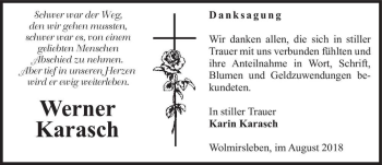 Traueranzeige von Werner Karasch  von Magdeburger Volksstimme