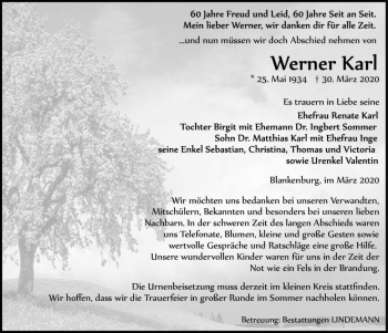 Traueranzeige von Werner Karl  von Magdeburger Volksstimme