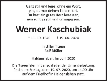 Traueranzeige von Werner Kaschubiak  von Magdeburger Volksstimme