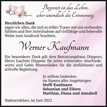 Traueranzeige von Werner Kaufmann  von Magdeburger Volksstimme