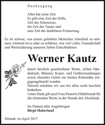 Traueranzeige von Werner Kautz  von Magdeburger Volksstimme