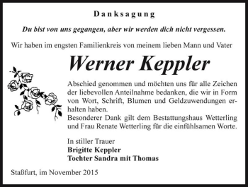 Traueranzeige von Werner Keppler  von Magdeburger Volksstimme