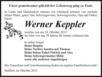 Traueranzeige von Werner Keppler  von Magdeburger Volksstimme