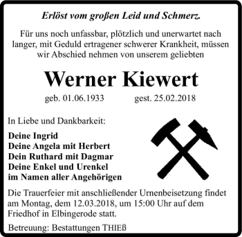 Traueranzeige von Werner Kiewert  von Magdeburger Volksstimme