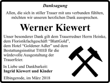 Traueranzeige von Werner Kiewert  von Magdeburger Volksstimme