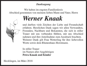 Traueranzeige von Werner Knaak  von Magdeburger Volksstimme