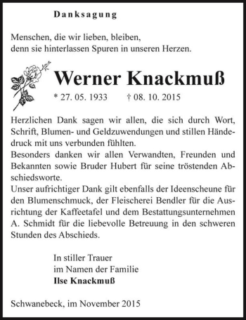 Traueranzeige von Werner Knackmuß  von Magdeburger Volksstimme