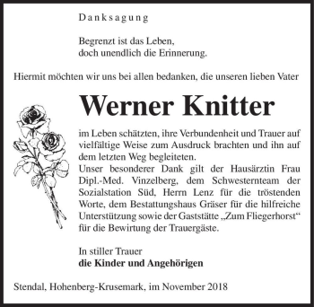 Traueranzeige von Werner Knitter  von Magdeburger Volksstimme