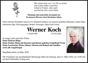 Traueranzeige von Werner Koch  von Magdeburger Volksstimme
