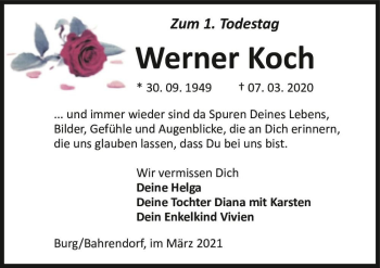 Traueranzeige von Werner Koch  von Magdeburger Volksstimme