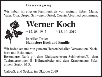 Traueranzeige von Werner Koch  von Magdeburger Volksstimme