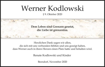 Traueranzeige von Werner Kodlowski  von Magdeburger Volksstimme