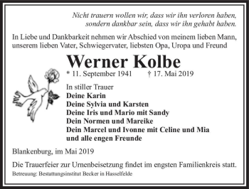 Traueranzeige von Werner Kolbe  von Magdeburger Volksstimme