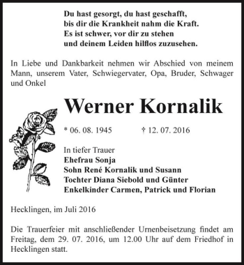 Traueranzeige von Werner Kornalik  von Magdeburger Volksstimme