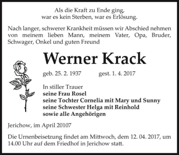 Traueranzeige von Werner Krack  von Magdeburger Volksstimme