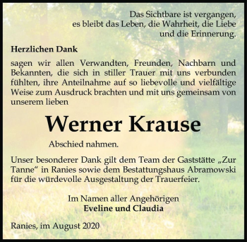 Traueranzeige von Werner Krause  von Magdeburger Volksstimme