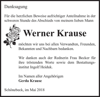 Traueranzeige von Werner Krause  von Magdeburger Volksstimme