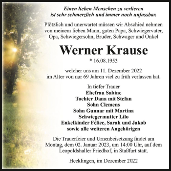 Traueranzeige von Werner Krause  von Magdeburger Volksstimme