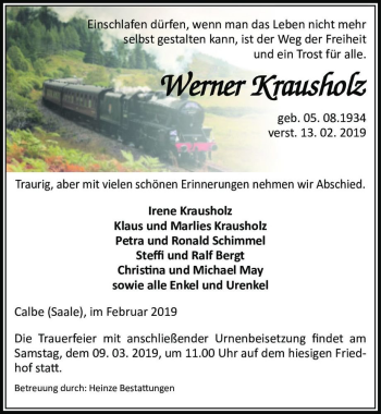 Traueranzeige von Werner Krausholz  von Magdeburger Volksstimme