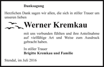 Traueranzeige von Werner Kremkau  von Magdeburger Volksstimme