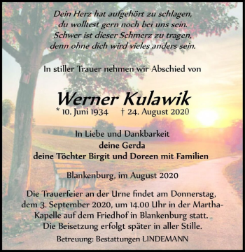 Traueranzeige von Werner Kulawik  von Magdeburger Volksstimme