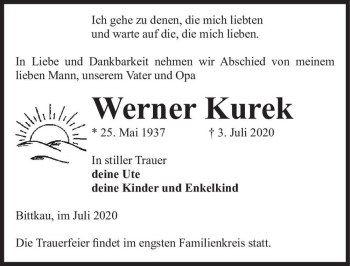 Traueranzeige von Werner Kurek  von Magdeburger Volksstimme