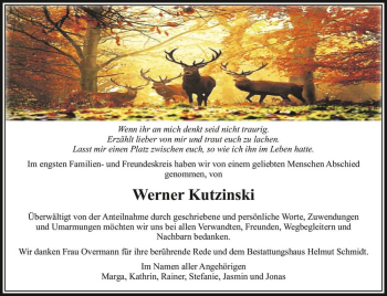Traueranzeige von Werner Kutzinski  von Magdeburger Volksstimme