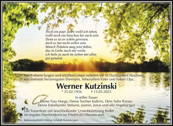 Traueranzeige von Werner Kutzinski  von Magdeburger Volksstimme