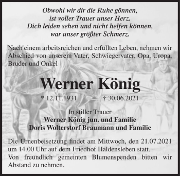 Traueranzeige von Werner König  von Magdeburger Volksstimme