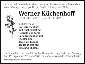 Traueranzeige von Werner Küchenhoff  von Magdeburger Volksstimme