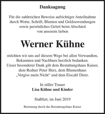 Traueranzeige von Werner Kühne  von Magdeburger Volksstimme