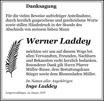 Traueranzeige von Werner Laddey  von Magdeburger Volksstimme