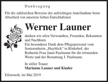 Traueranzeige von Werner Launer  von Magdeburger Volksstimme