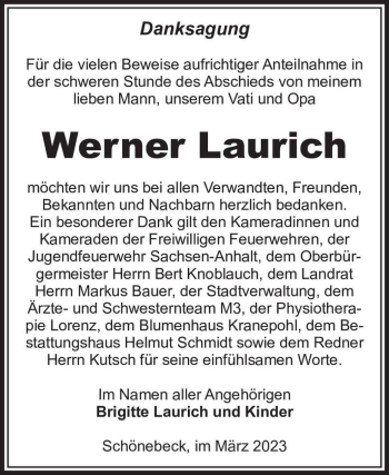 Traueranzeige von Werner Laurich  von Magdeburger Volksstimme