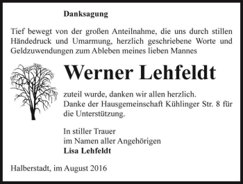 Traueranzeige von Werner Lehfeldt  von Magdeburger Volksstimme