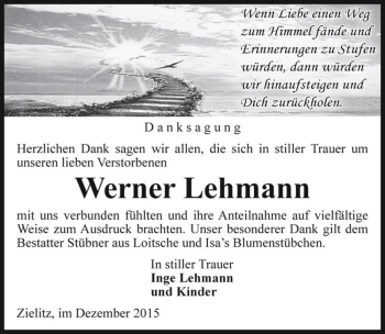 Traueranzeige von Werner Lehmann  von Magdeburger Volksstimme