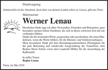 Traueranzeige von Werner Lenau  von Magdeburger Volksstimme
