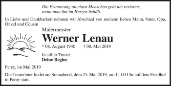 Traueranzeige von Werner Lenau  von Magdeburger Volksstimme