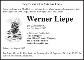 Traueranzeige von Werner Liepe  von Magdeburger Volksstimme